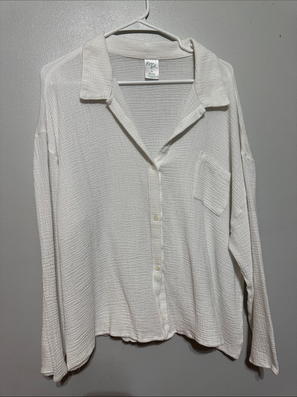Kensie Cream Waffle Button-Down Shirt